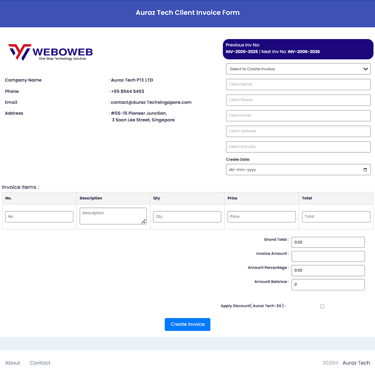 Invoice Creation Dashboard